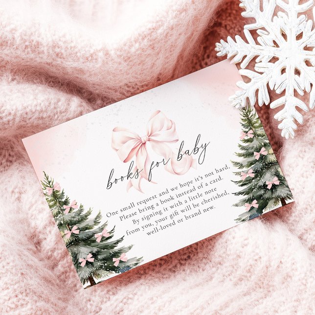 Pink Bow Cold Outside Baby Shower Books for Baby Enclosure Card (Creator Uploaded)