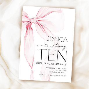 Pink Bow Coquette 10th Birthday Invitation