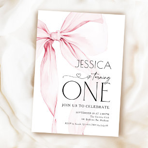 Pink Bow Coquette 1st Birthday Invitation