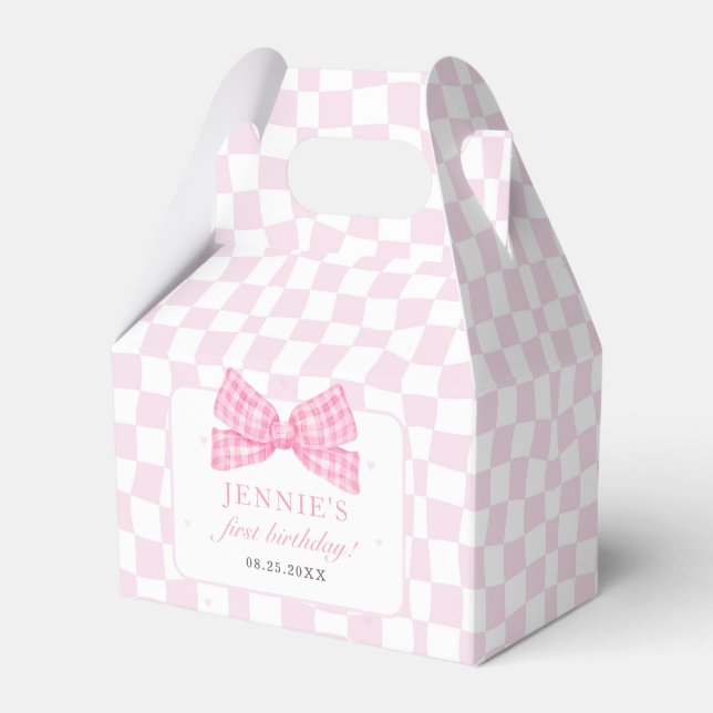 Pink Bow Coquette 1st Birthday Party Favour Box (Front Side)