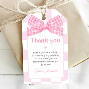 Pink Bow Coquette 1st Birthday Party Gift Tags