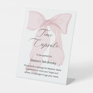 Pink Bow Coquette 1st Birthday Time Capsule Pedestal Sign