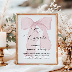 Pink Bow Coquette 1st Birthday Time Capsule Poster