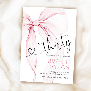 Pink Bow Coquette 30th Birthday Invitation