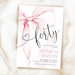Pink Bow Coquette 40th Birthday Invitation