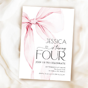 Pink Bow Coquette 4th Birthday Invitation