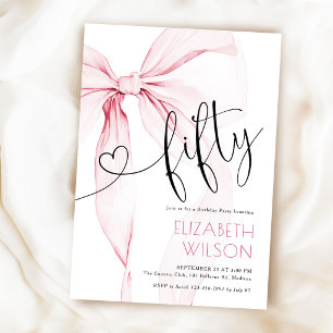 Pink Bow Coquette 50th Birthday Invitation