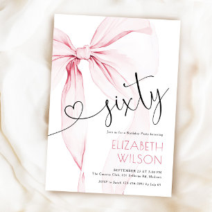 Pink Bow Coquette 60th Birthday Invitation