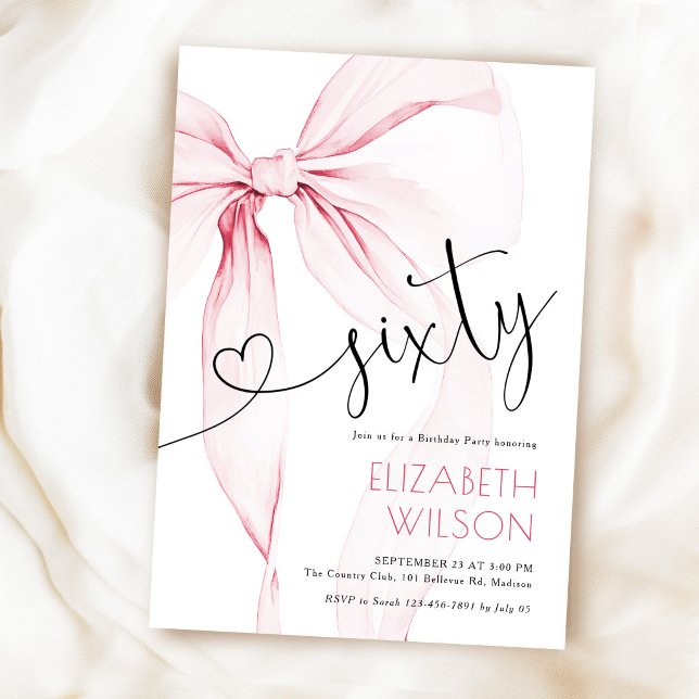 Pink Bow Coquette 60th Birthday Invitation (Creator Uploaded)