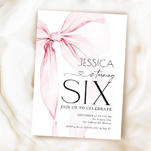 Pink Bow Coquette 6th Birthday Invitation