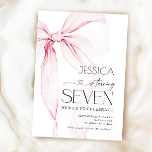 Pink Bow Coquette 7th Birthday Invitation