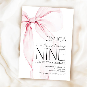 Pink Bow Coquette 9th Birthday Invitation