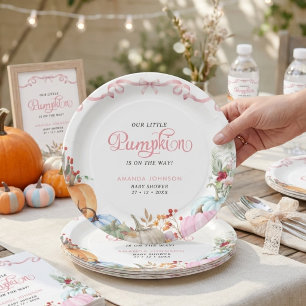 Pink Bow Coquette A Little Pumpkin Baby Shower Paper Plate