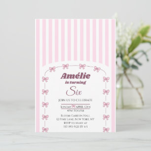 Pink Bow Coquette Aesthetic Girl 6th Birthday Invitation