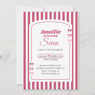 Pink Bow Coquette Aesthetic Girl 7th Birthday Invitation
