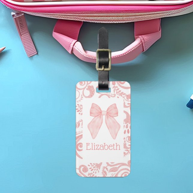 Pink Bow Coquette Aesthetic Kids School Bag Tag  (Creator Uploaded)