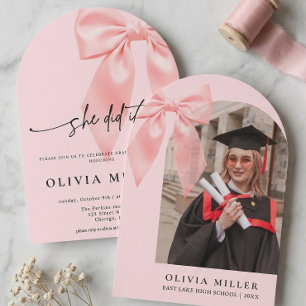 Pink Bow Coquette Arched Graduation Party Invitation