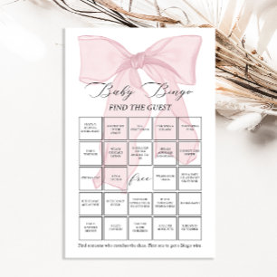 Pink Bow Coquette Baby Bingo Find the Guest Game