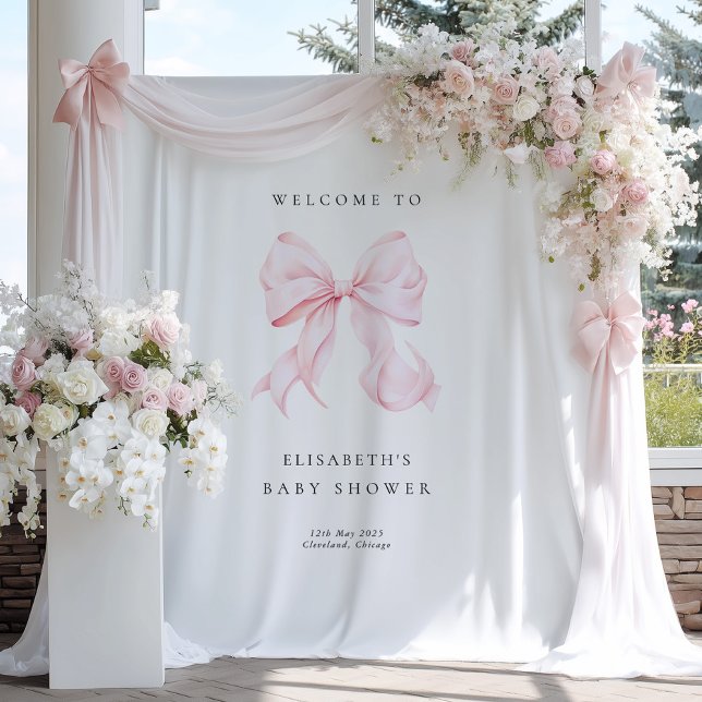 Pink Bow Coquette Baby Shower Backdrop Tapestry (Creator Uploaded)