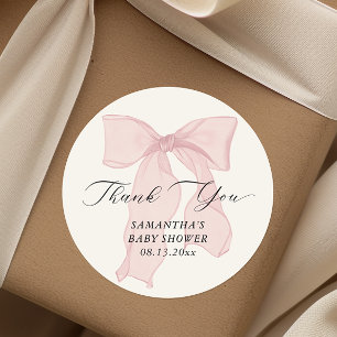 Pink Bow Coquette Baby Shower Classic Round Sticker