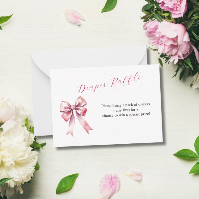 Pink Bow Coquette Baby Shower Diaper Raffle Card (Pink Bow Coquette aesthetic Baby shower Diaper Raffle card)