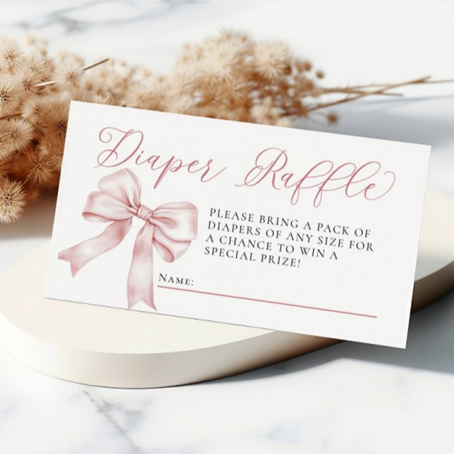 Pink Bow Coquette Baby Shower Diaper Raffle Enclosure Card (Pink Bow Coquette Baby Shower Diaper Raffle Enclosure Card)