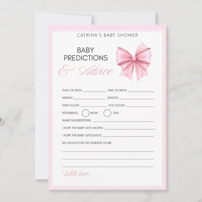 Pink Bow Coquette Baby Shower - Editable Name, 5x7 Invitation (Front)