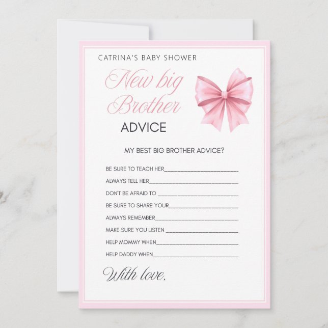 Pink Bow Coquette Baby Shower - Editable Name, 5x7 Invitation (Front)