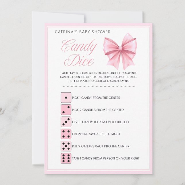 Pink Bow Coquette Baby Shower - Editable Name, 5x7 Invitation (Front)
