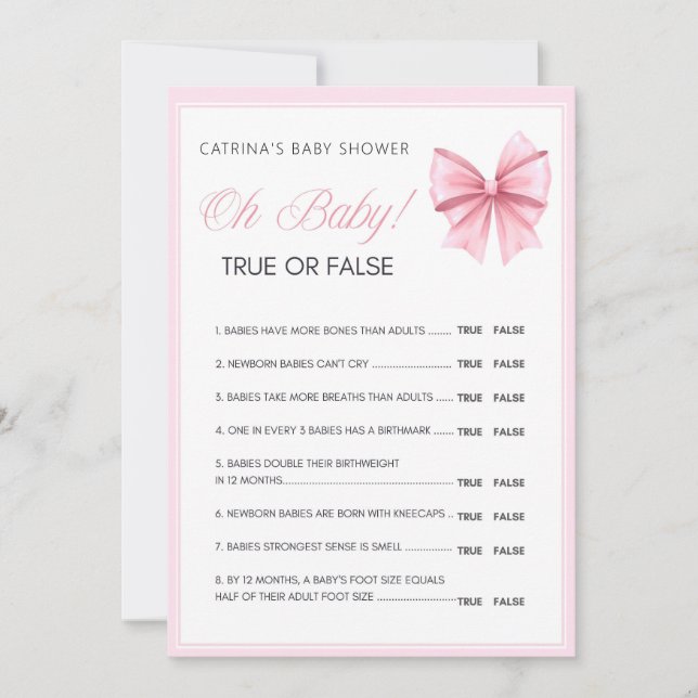 Pink Bow Coquette Baby Shower - Editable Name, 5x7 Invitation (Front)