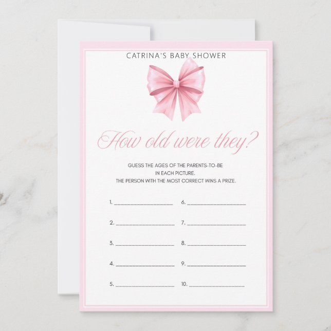 Pink Bow Coquette Baby Shower - Editable Name, 5x7 Invitation (Front)