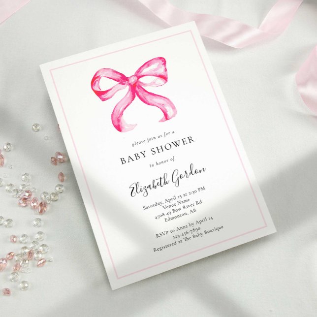 Pink Bow Coquette Baby Shower Elegant Minimal Invitation (Creator Uploaded)