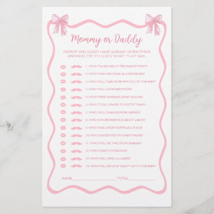 Pink Bow Coquette Baby Shower Guess Who Game 