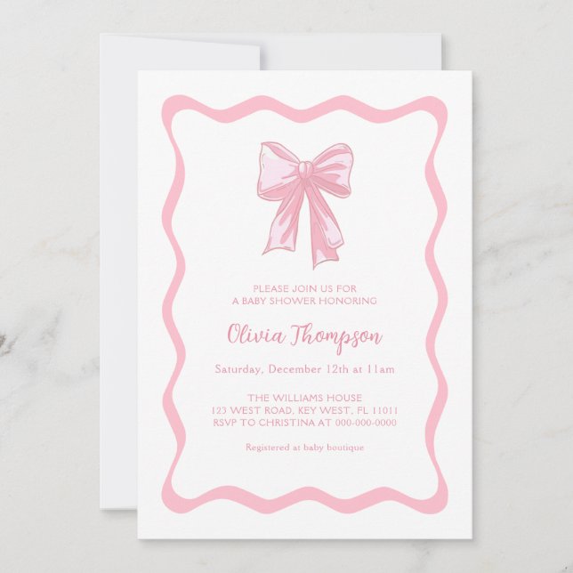 Pink Bow Coquette Baby Shower  Invitation (Front)