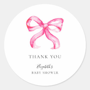 Pink Bow Coquette Baby Shower Minimal Elegant Classic Round Sticker