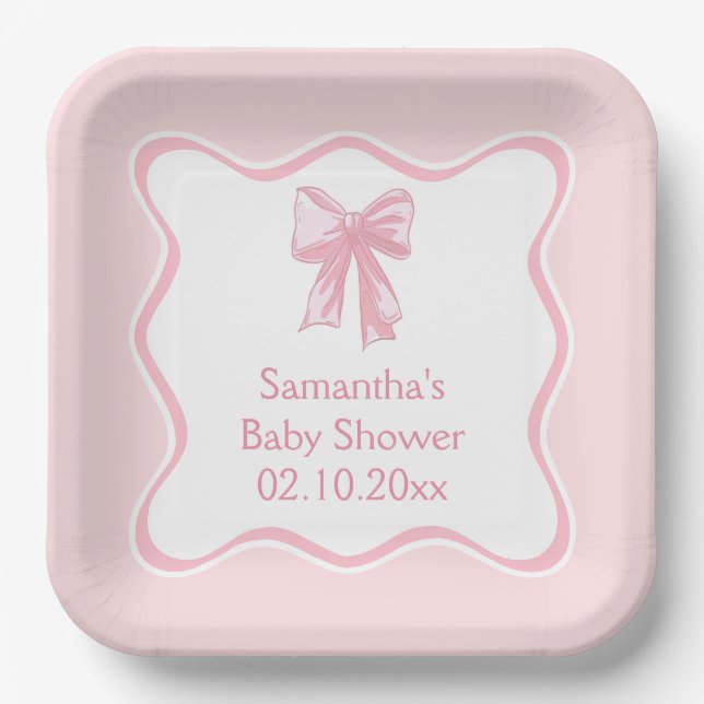 Pink Bow Coquette Baby Shower  Paper Plate (Front)