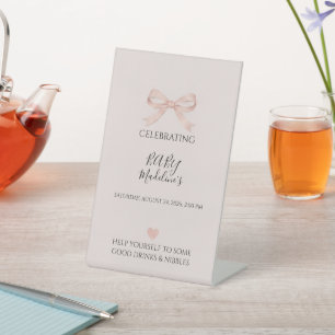 Pink Bow Coquette Baby Shower Pedestal Sign