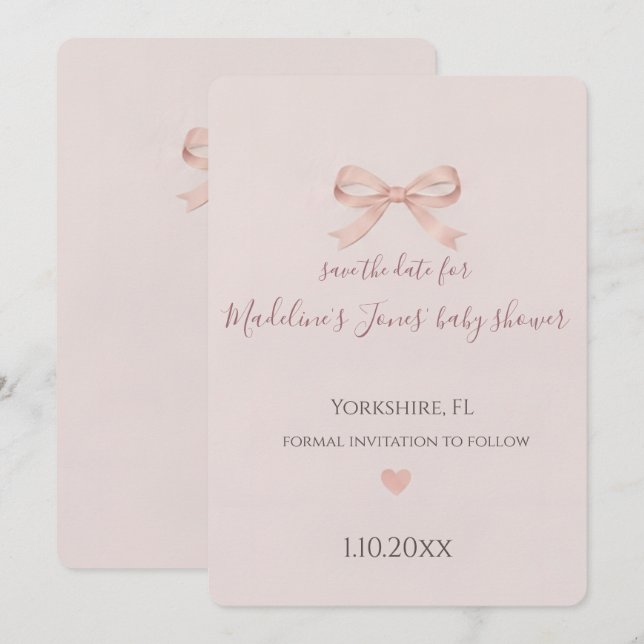 Pink Bow Coquette Baby Shower Save the Date (Front/Back)