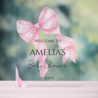 Pink Bow Coquette Baby Shower Welcome Acrylic Sign