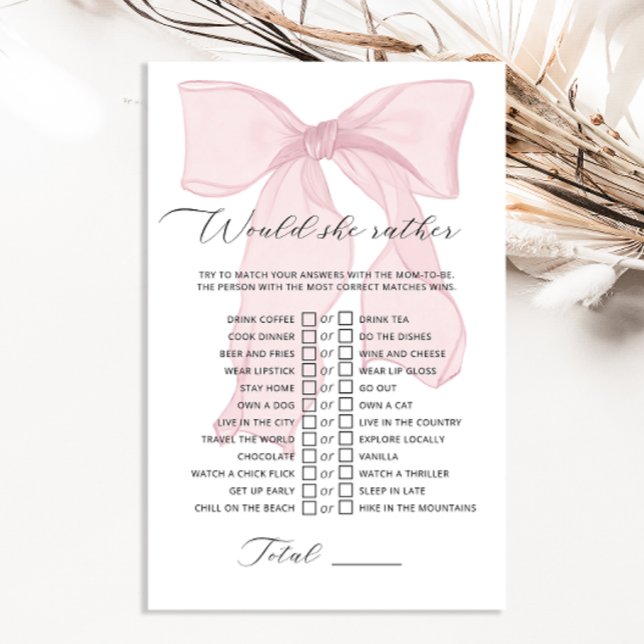 Pink Bow Coquette Baby Shower Would She Rather (Creator Uploaded)