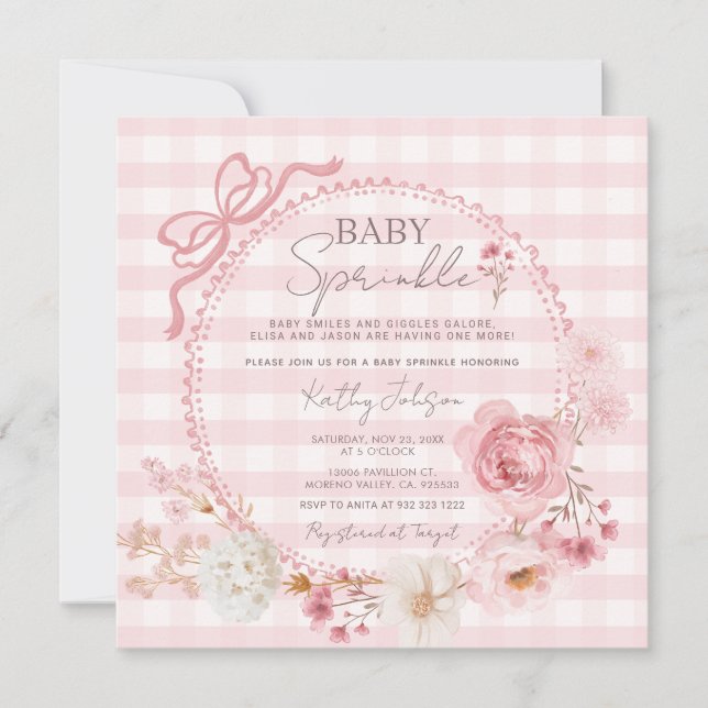 Pink Bow Coquette Baby Sprinkle baby Shower Invitation (Front)