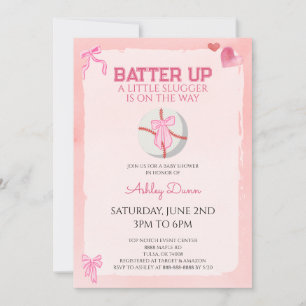 Pink Bow Coquette Baseball Baby Shower Invitation