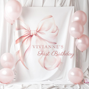 Pink Bow Coquette Birthday Backdrop Tapestry