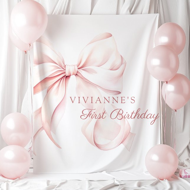 Pink Bow Coquette Birthday Backdrop Tapestry (Creator Uploaded)