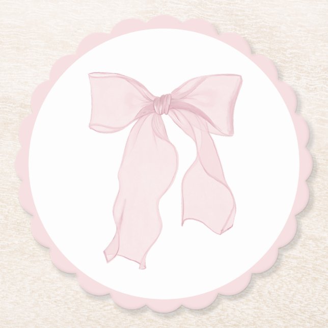 Pink Bow Coquette Birthday  Paper Coaster (Front)