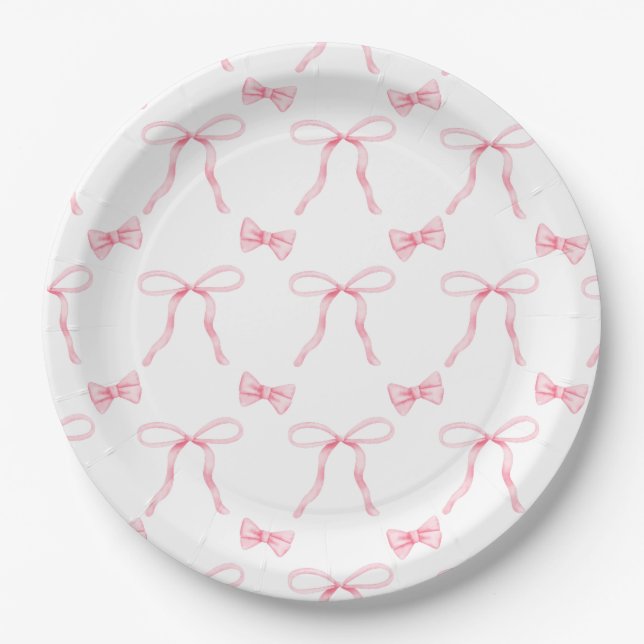 Pink Bow Coquette Birthday Paper Plate (Front)