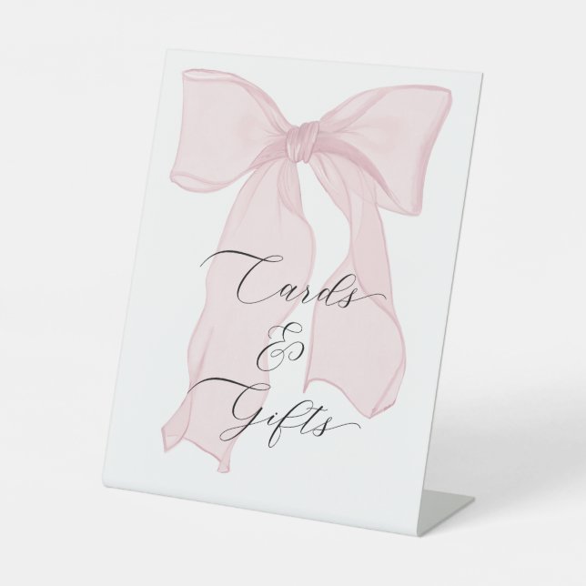 Pink Bow Coquette Birthday Party Cards and Gifts Pedestal Sign (Front)