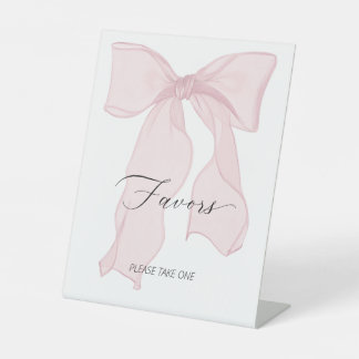 Pink Bow Coquette Birthday Party Favours Pedestal Sign