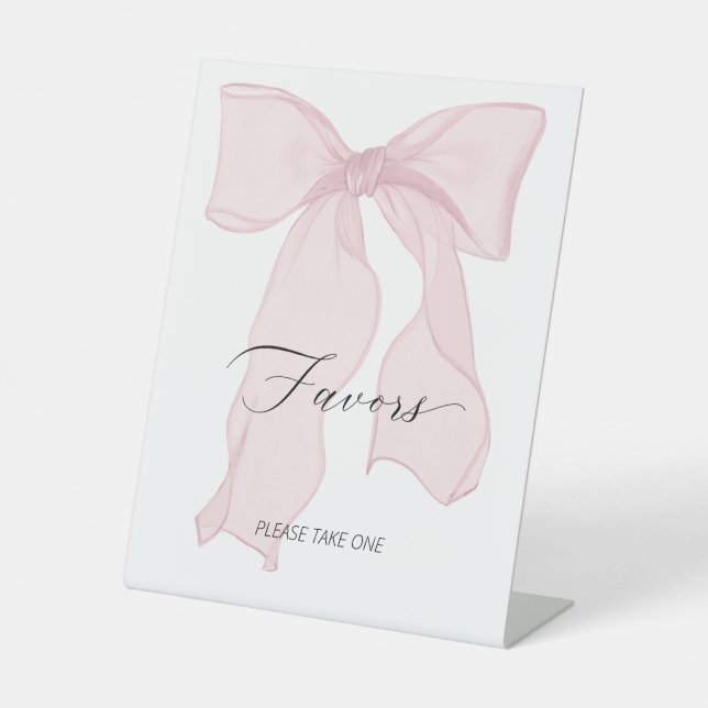 Pink Bow Coquette Birthday Party Favours Pedestal Sign (Front)