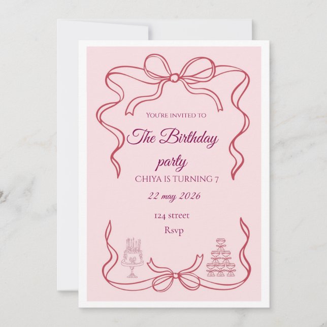 Pink Bow Coquette Birthday Party Invitation (Front)